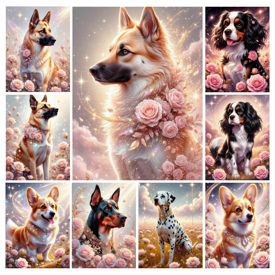 Resin Art Rose - Şirin Köpek ve Çiçek Temalı Elmas