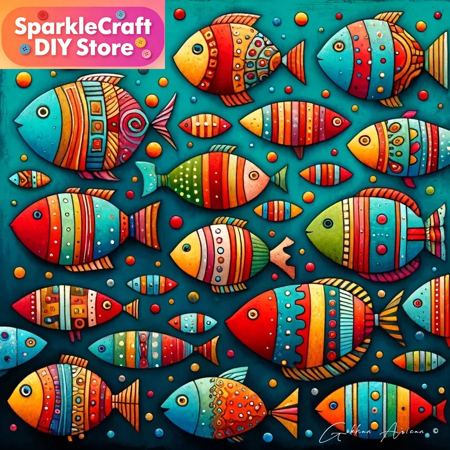 Renkli Kaprisli Balık Sürüsü 5 - Resin Art Work incelemesi ve fiyatı